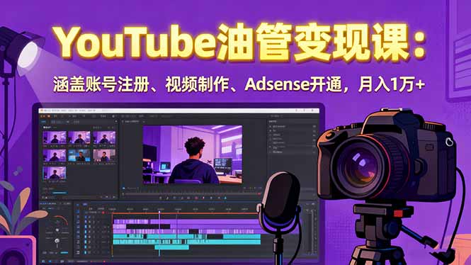 2025YouTube油管变现课：涵盖账号注册、视频制作、Adsense开通，月入1万+-泱泱学习社