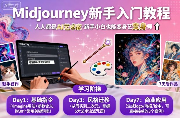 midjourney新手入门教程：人人都是AI艺术家，新手小白也能变身艺术大师-泱泱学习社