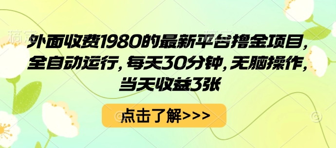 外面收费1980的最新平台撸金项目，全自动运行，每天30分钟，无脑操作，当天收益3张【揭秘】-泱泱学习社