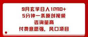 9月玄学日入1k+玩法，5分钟一条原创视频，咨询量高，付费意愿强，风口项目-泱泱学习社