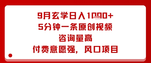 9月玄学日入1k+玩法，5分钟一条原创视频，咨询量高，付费意愿强，风口项目-泱泱学习社