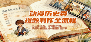 动漫历史类视频制作全流程，学文案撰写、分镜提示词，掌握动漫图生成+抠图配音剪辑-泱泱学习社