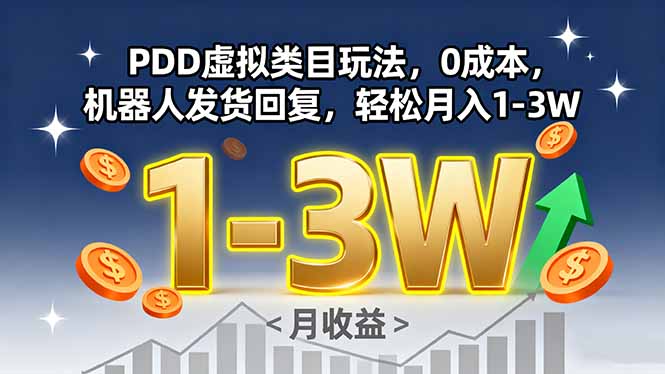PDD虚拟类目玩法，0成本，机器人发货回复，轻松月入1-3W-泱泱学习社