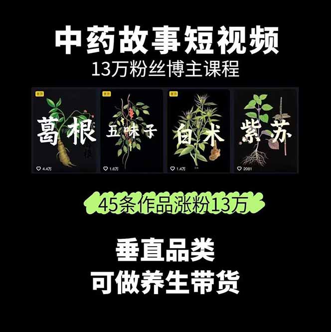 图片[1]-中草药养生赛道：AI文案+故事模板+橱带货，45条作品涨粉13w+单月变现1万+-泱泱学习社
