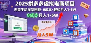 2025拼多多虚拟电商项目，无需手动发货回复，0成本，轻松月入1-5W【揭秘】-泱泱学习社