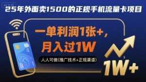 25年外面卖1500的正规手机流量卡项目，一单利润1张+，月入过1W，人人可做(推广技术+正规渠道)【揭秘】-泱泱学习社