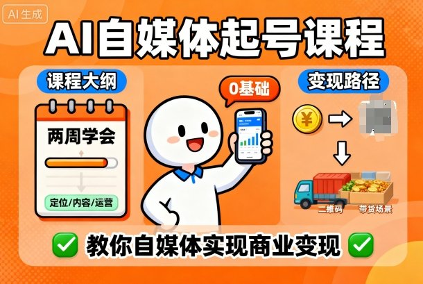 AI自媒体起号课程，0基础小白两周学会，教你自媒体实现商业变现-泱泱学习社