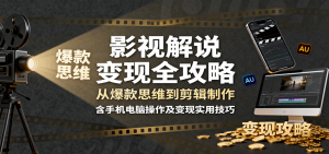 影视解说变现全攻略：从爆款思维到剪辑制作，含手机电脑操作及变现实用技巧-泱泱学习社