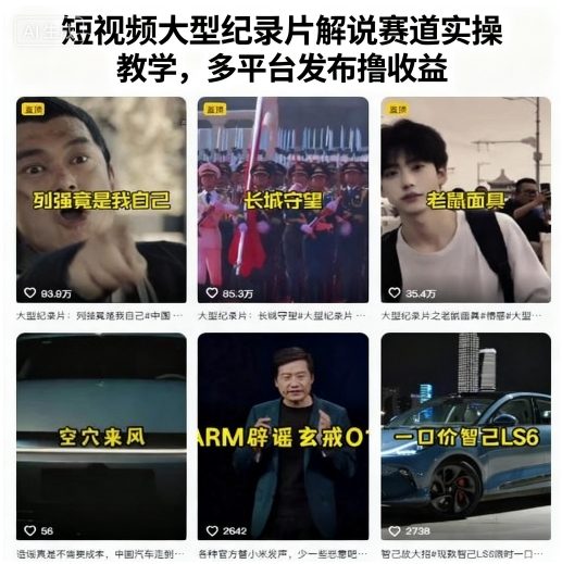 短视频大型纪录片解说赛道实操教学，多平台发布撸收益-泱泱学习社