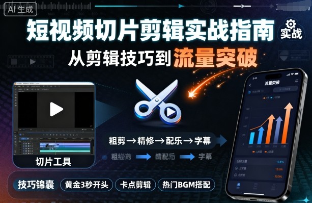 短视频切片剪辑实战指南，从剪辑技巧到流量突破-泱泱学习社