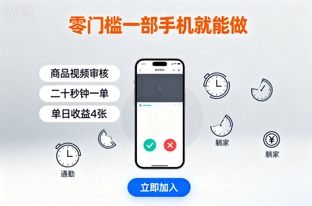 零门槛一部手机就能做，商品视频审核，通勤躺家碎片时间都能做，二十秒钟一单，单日收益4张【揭秘】-泱泱学习社