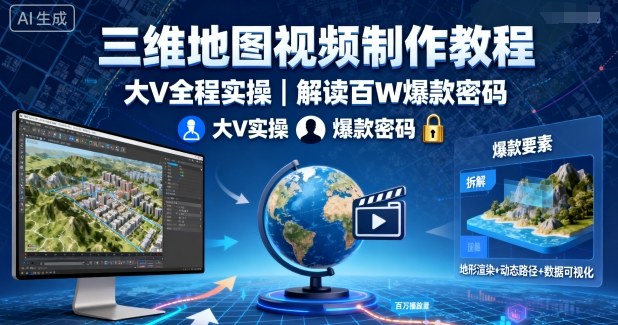 三维地图视频制作教程，大V全程实操，解读百W爆款密码-泱泱学习社