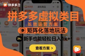 拼多多虚拟类目长效运营方案：矩阵化落地玩法，新手也能轻松日入1k+-泱泱学习社