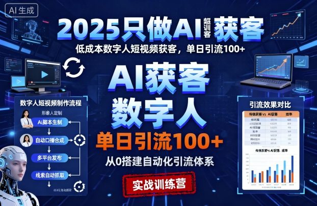 2025只做AI获客，AI超级获客实训营，低成本数字人短视频获客，单日引流100+-泱泱学习社