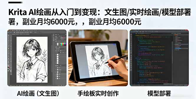 Krita AI绘画从入门到变现：文生图/实时绘画/模型部署，副业月均6000元-泱泱学习社