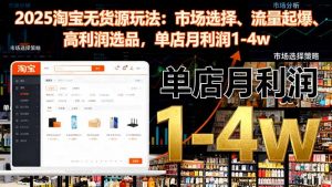 2025淘宝无货源玩法:市场选择、流量起爆、高利润选品,单店月利润1-4w-泱泱学习社