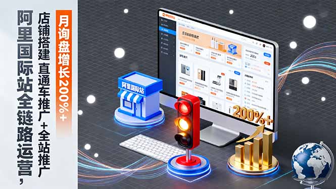 阿里国际站全链路运营，店铺搭建+直通车推广+全站推广，月询盘增长200%+-泱泱学习社