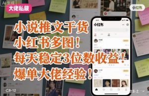 小说推文干货之小红书多图每天稳定3位数收益爆单大佬经验分享-泱泱学习社