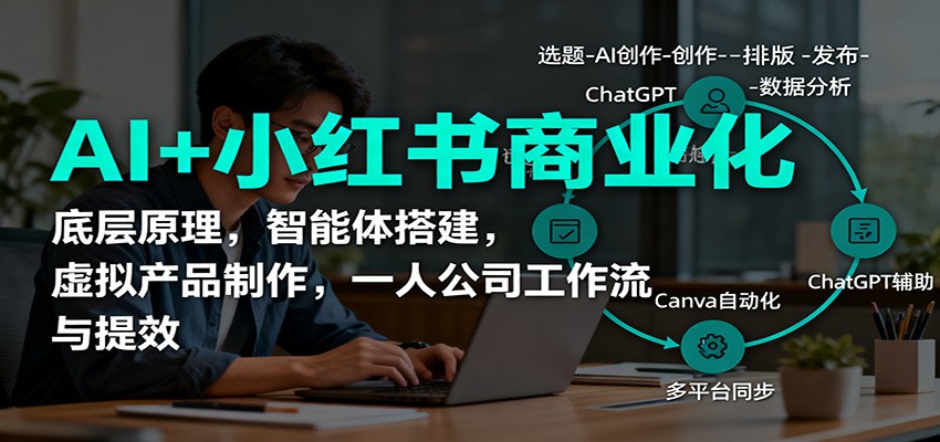 AI+小红书商业化,底层原理,智能体搭建,虚拟产品制作,一人公司工作流与提效-泱泱学习社