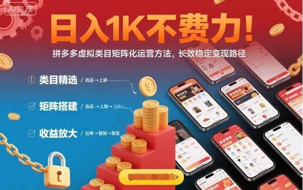 日入1K不费力!拼多多虚拟类目矩阵化运营方法,长效稳定变现路径-泱泱学习社