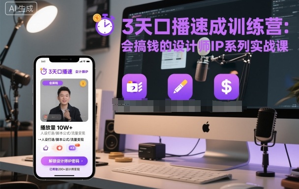 3天口播速成训练营，会搞钱的设计师IP系列实战课-泱泱学习社