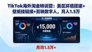 TikTok海外淘金特训营：美区环境搭建+壁纸挂链接+剪映数字人，月入1.5万-泱泱学习社