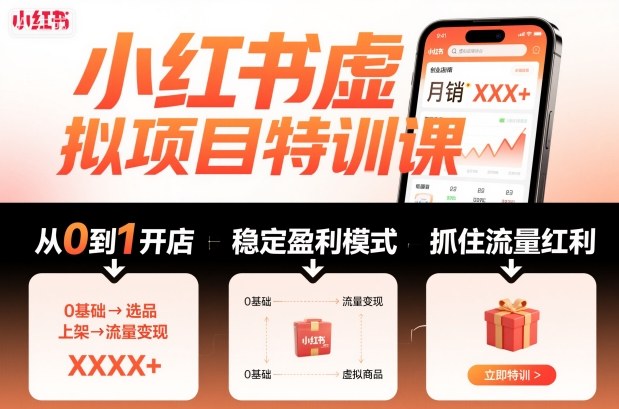 小红书虚拟项目特训课，帮你从0到1打造稳定盈利的店铺，抓住流量红利(更新9月)-泱泱学习社