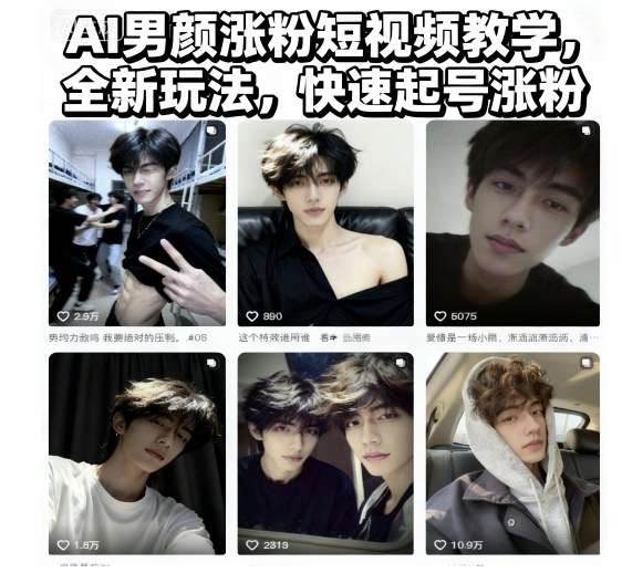 AI男颜涨粉短视频教学，全新玩法，快速起号涨粉-泱泱学习社