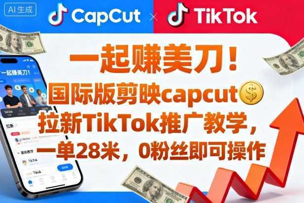 一起賺美刀！国际版剪映capcut拉新TikTok推广教学，一单28米，0粉丝即可操作(附推广入口和教学)-泱泱学习社
