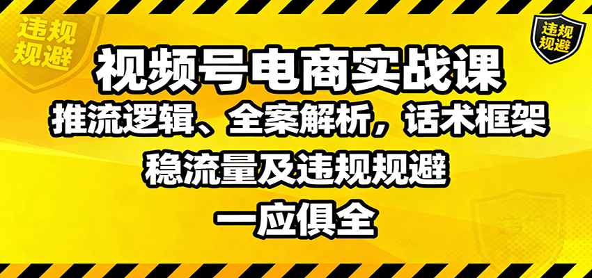 视频号电商实战课：推流逻辑、全案解析，话术框架，稳流量及违规规避等-泱泱学习社