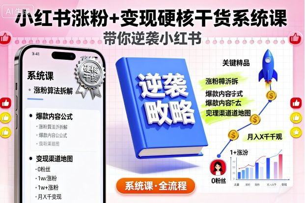 小红书涨粉+变现硬核干货系统课，带你逆袭小红书-泱泱学习社