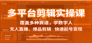 多平台剪辑实操课：覆盖多种赛道，学数字人、无人直播、爆品剪辑，快速起号变现-泱泱学习社