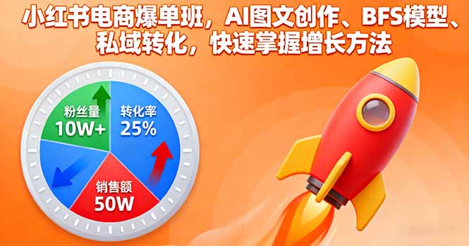 小红书电商爆单班，AI图文创作、BFS模型、私域转化，快速掌握增长方法-泱泱学习社