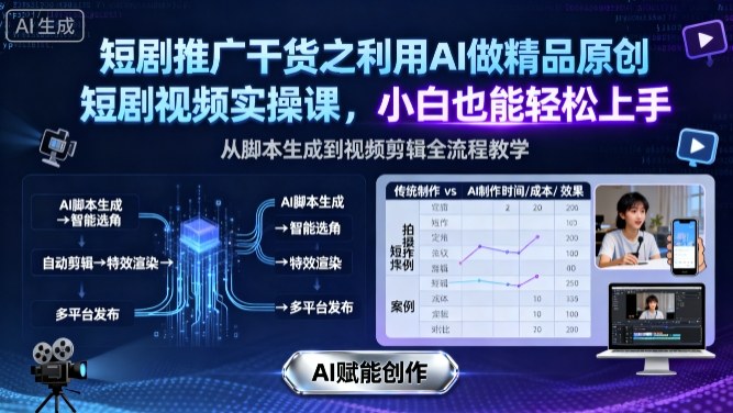 短剧推广干货之利用AI做精品原创短剧视频实操课，小白也能轻松上手-泱泱学习社