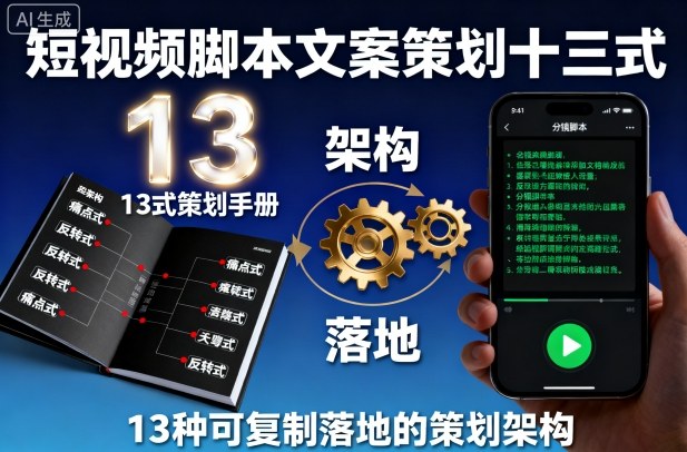短视频脚本文案策划十三式，13种可复制落地的策划架构-泱泱学习社