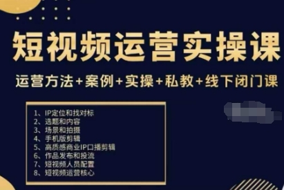 短视频运营实操课，运营方法+案例+实操+私教+线下闭门课-泱泱学习社