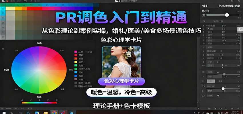 PR调色入门到精通：从色彩理论到案例实操，婚礼/医美/美食多场景调色技巧-泱泱学习社