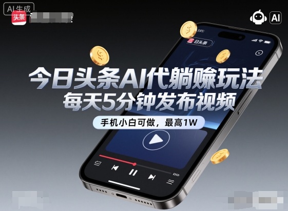 今日头条AI代躺賺玩法,每天5分钟发布视频,手机小白可做,最高1W+【揭秘】-泱泱学习社