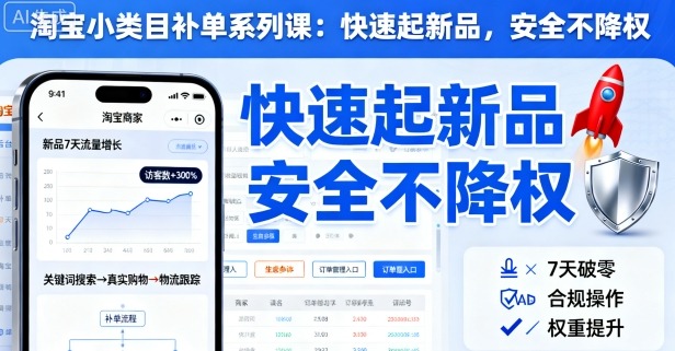 淘宝小类目补单系列课，快速起新品，安全不降权-泱泱学习社