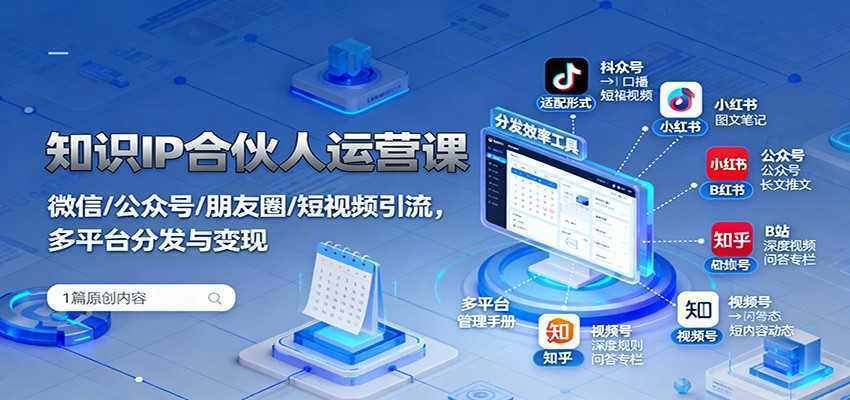知识IP合伙人运营课：微信/公众号/朋友圈/短视频引流，多平台分发与变现-泱泱学习社