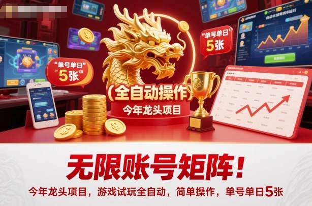 无限账号矩阵!今年龙头项目,游戏试玩全自动,简单操作,单号单日5张【揭秘】-泱泱学习社
