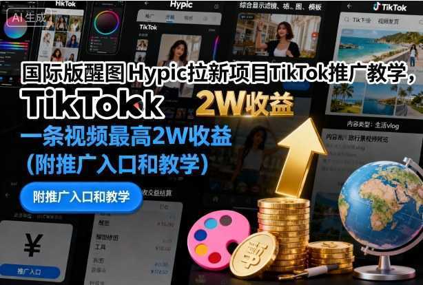 国际版醒图Hypic拉新项目TikTok推广教学，一条视频最高2W收益(附推广入口和教学)-泱泱学习社