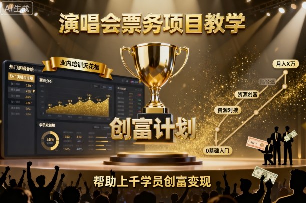 演唱会票务项目教学，业内培训天花板，帮助上千学员创富变现-泱泱学习社