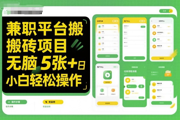 兼职平台搬砖项目无脑操作日入5张＋小白轻松操作-泱泱学习社