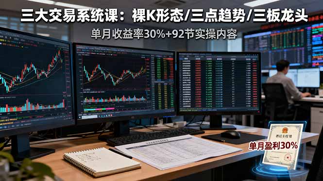 三大交易系统课：裸K形态/三点趋势/三板体系，单月收益率30%+92节实操内容-泱泱学习社