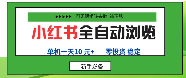 小红书全自动浏览项目，零投资，全程手机去跑，单账号一天10米+，可无限矩阵去做【揭秘】-泱泱学习社