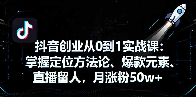 抖音创业从0到1实战课：掌握定位方法论、爆款元素、直播留人，月涨粉50w+-泱泱学习社