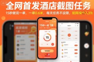 全网首发酒店截图任务，15秒做完一单，一单0.6米，每天任务不设限，矩阵操作日入3张【揭秘】-泱泱学习社