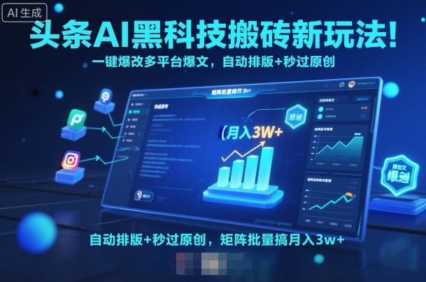 头条AI黑科技搬砖新玩法！一键爆改多平台爆文，自动排版+秒过原创，矩阵批量搞月入3w+【揭秘】-泱泱学习社
