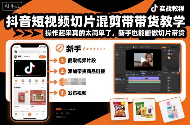 抖音短视频切片混剪带货教学,操作起来真的太简单了,新手也能做切片带货-泱泱学习社